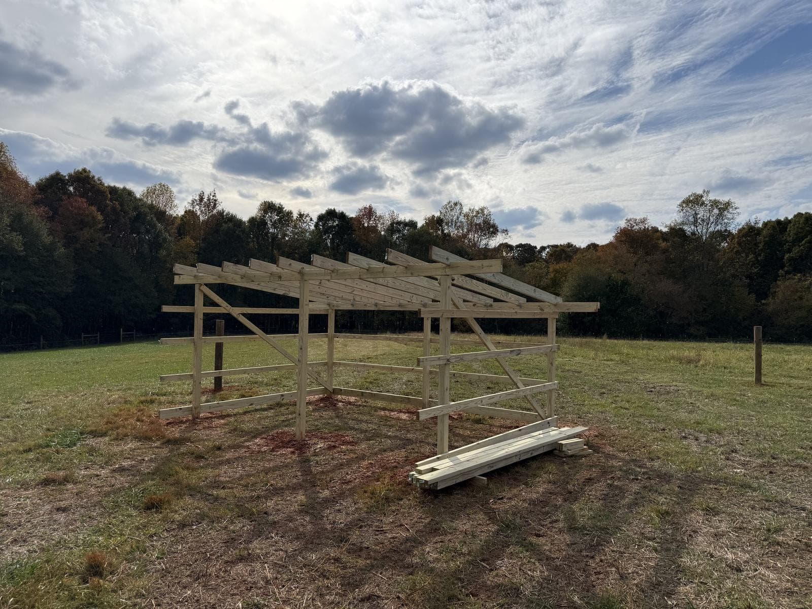Framing the new shed in the pasture